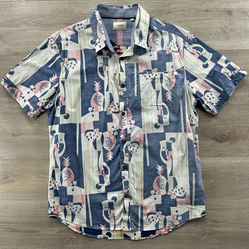 7 Diamonds Men's Large Picasso Baby Reverse Print Button Up Short Slv‎ Shirt